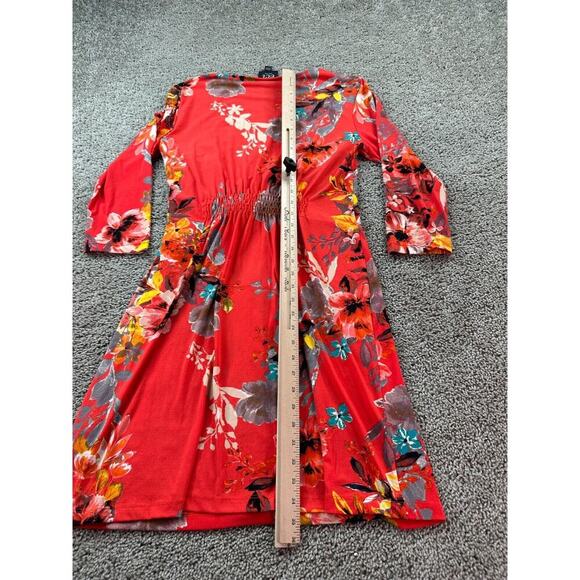 Eci New York Dress Womens 8 Red Midi Floral Wrap Floral Ladies - Picture 7 of 10